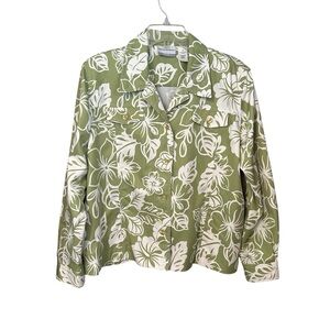 Alfred Dunner Petite 18P Olive White Floral Blouse Jacket Hawaii Travel Cruise